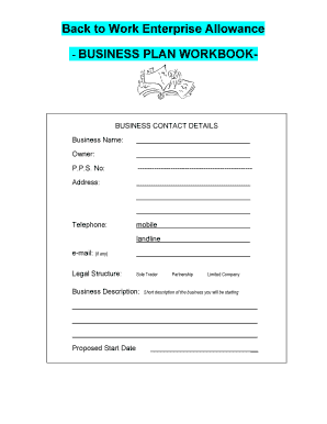 Back to Work Enterprise Allowance Business Plan Workbook
