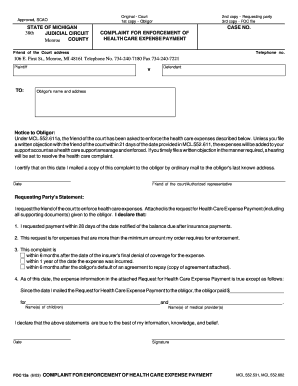 Complaint for Enforcement of Health Care Expense Payment