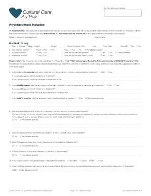 Physician's Health Evaluation for Au Pair