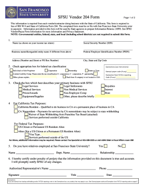SFSU Vendor 204 Form