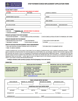 Stop Payment/Check Replacement Application Form