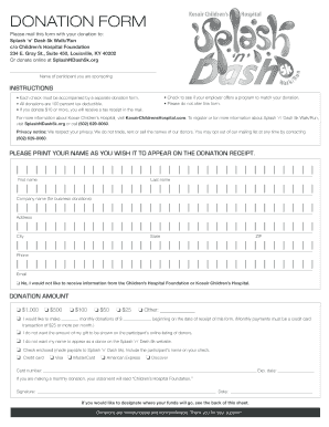 Splash n Dash 5k Walk/Run Donation Form