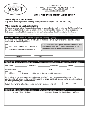 2015 Utah Absentee Ballot Application