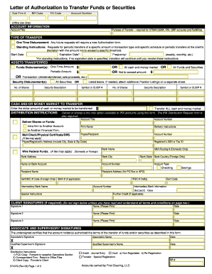 Letter of Authorization to Transfer Funds or Securities