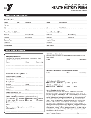 YMCA Health History Form