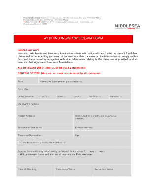 Wedding Insurance Claim Form