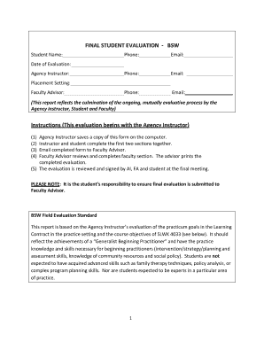 BSW Student Evaluation Form