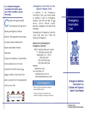 Emergency Care Plan for Children with Special Needs