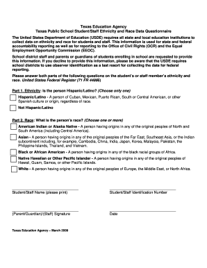 Texas Student/Staff Ethnicity and Race Data Questionnaire