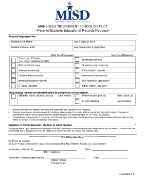 Mansfield ISD Student Records Request Form