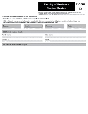 Student Review Form D