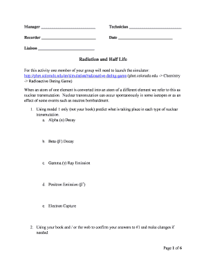Radiation and Half Life Activity Worksheet