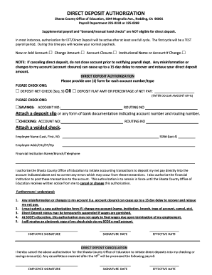 Shasta County Office of Education Direct Deposit Authorization
