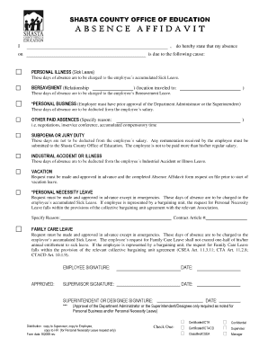 Shasta County Absence Affidavit