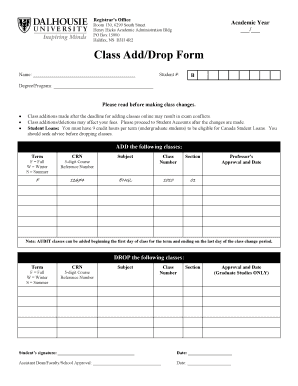 Class Add/Drop Form