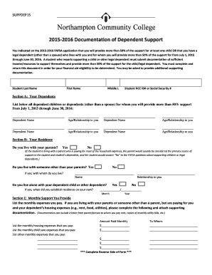 2015-2016 Documentation of Dependent Support