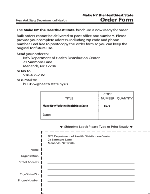 New York Healthiest State Brochure Order Form