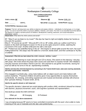 Early Childhood Education Anecdotal Form