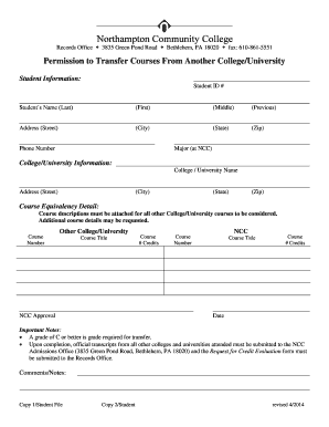 Permission to Transfer Courses Form