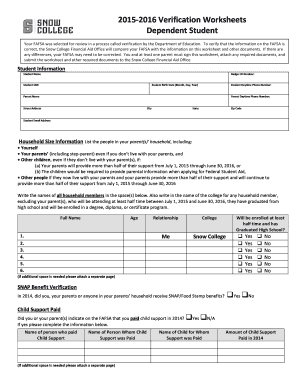 2015-2016 Verification Worksheet