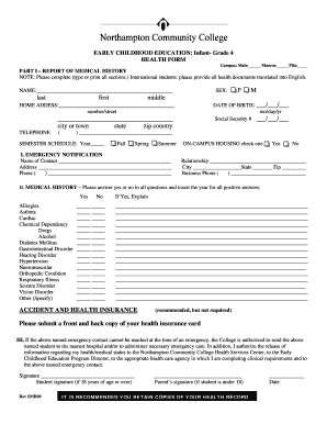 Early Childhood Education Health Form