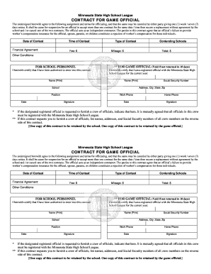 Minnesota State High School League Game Official Contract