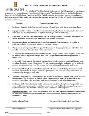 Purchasing Cardholder Agreement Form