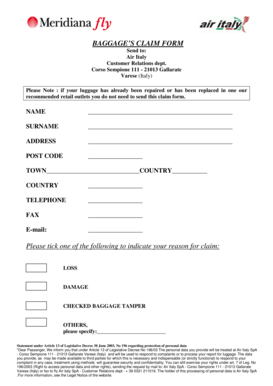 Air Italy Baggage Claim Form