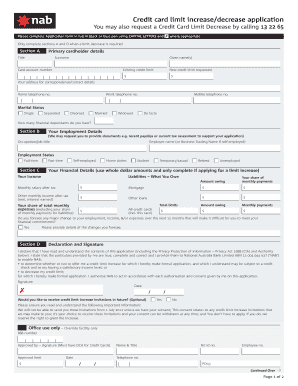 Credit Card Limit Increase/Decrease Application