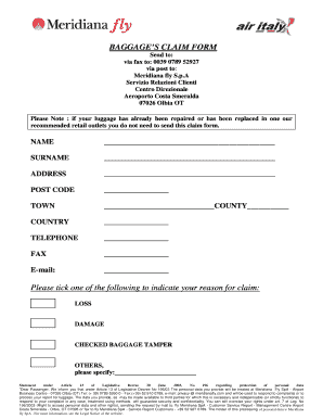 Baggage Claim Form