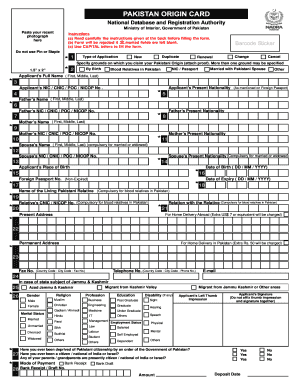 Pakistan Origin Card Application Form