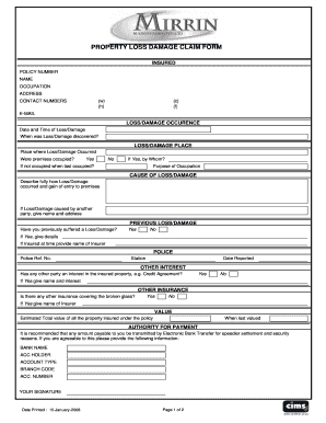 Property Loss Damage Claim Form
