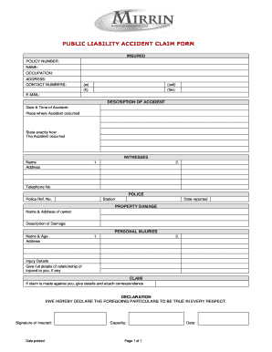 Public Liability Accident Claim Form
