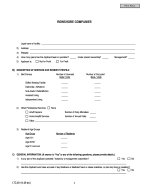 Long Term Care Professional and General Liability Application