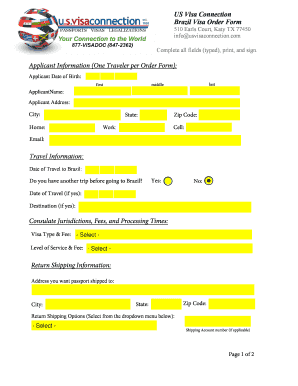 Brazil Visa Order Form