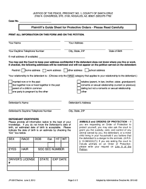 Plaintiff's Guide Sheet for Protective Orders