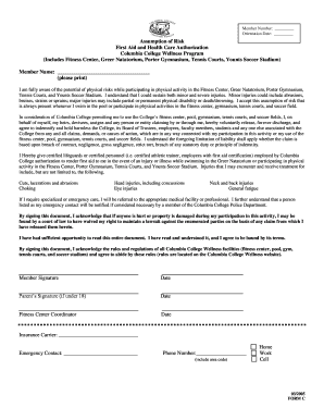 Columbia College Wellness Program Waiver