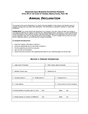 Disadvantaged Business Enterprise Annual Declaration