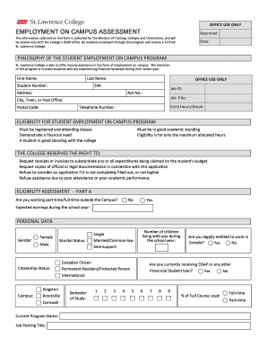 Student Employment On Campus Assessment Form