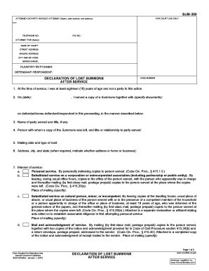 Declaration of Lost Summons