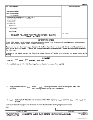 Request to Amend Party Name Before Hearing (Small Claims)