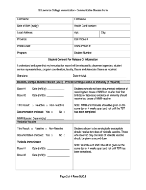 St Lawrence College Immunization Form