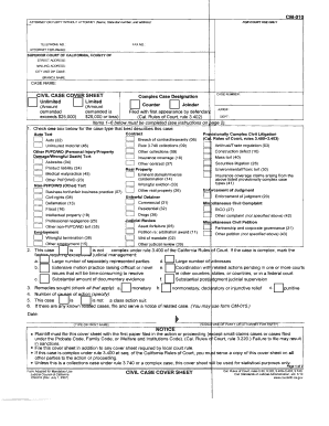 California Civil Case Cover Sheet