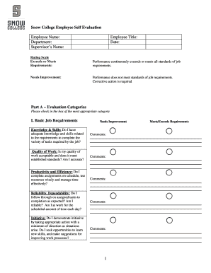 Self evaluation for performance review examples pdf - Snow College Employee Self Evaluation - snow