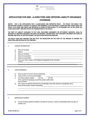 Directors and Officers Liability Insurance Application