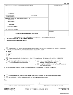 Proof of Personal Service Civil Form