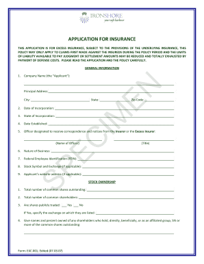 Excess Insurance Application Form