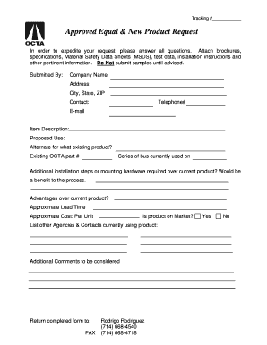Approved Equal & New Product Request Form