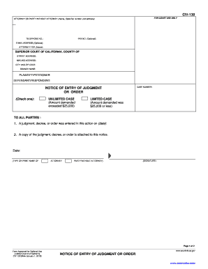 California Notice of Entry of Judgment or Order