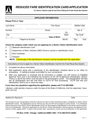 Senior Citizen Reduced Fare Identification Card Application